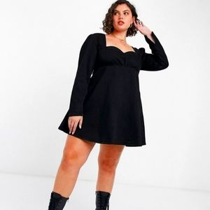 ASOS DESIGN CURVE denim babydoll mini dress with sweetheart neckline